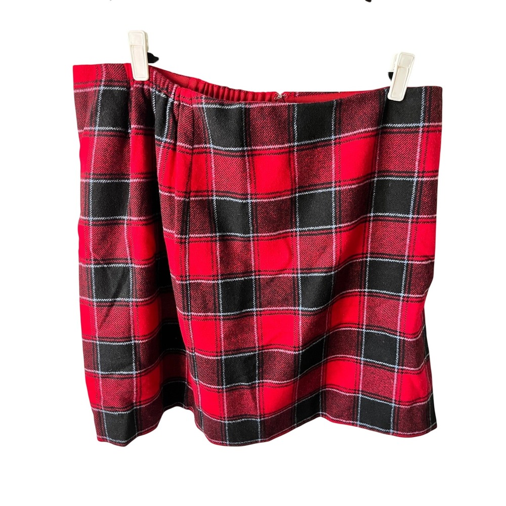 Talbots Woman Petites Red Black Plaid Wool Blend Mini Skirt 16WP Tartan Holiday